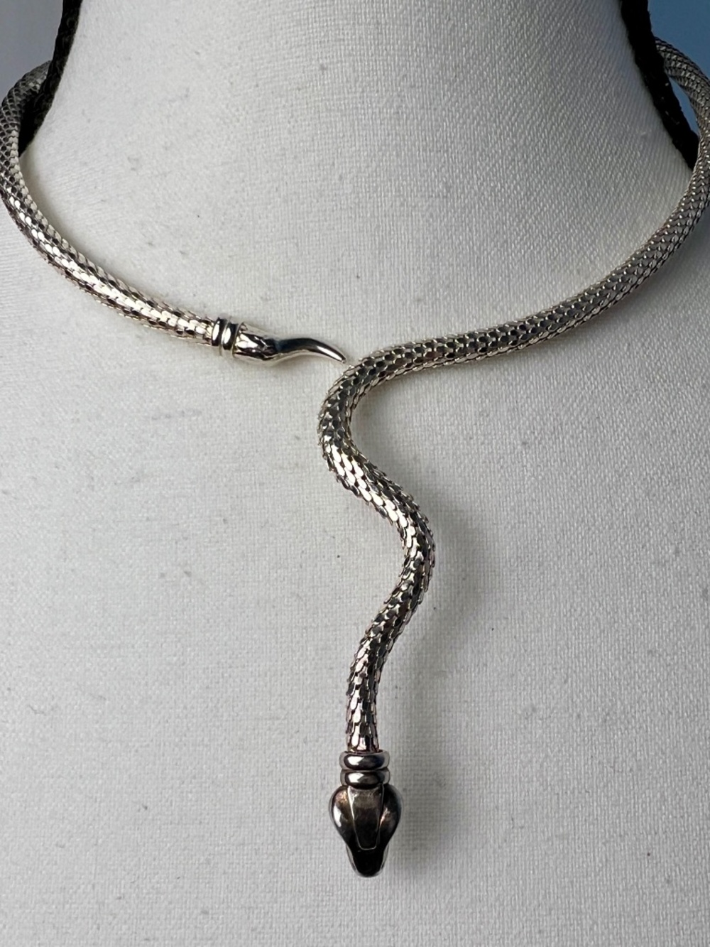 Vintage Milor Italy Sterling Silver Serpent Snake Choker Necklace 925